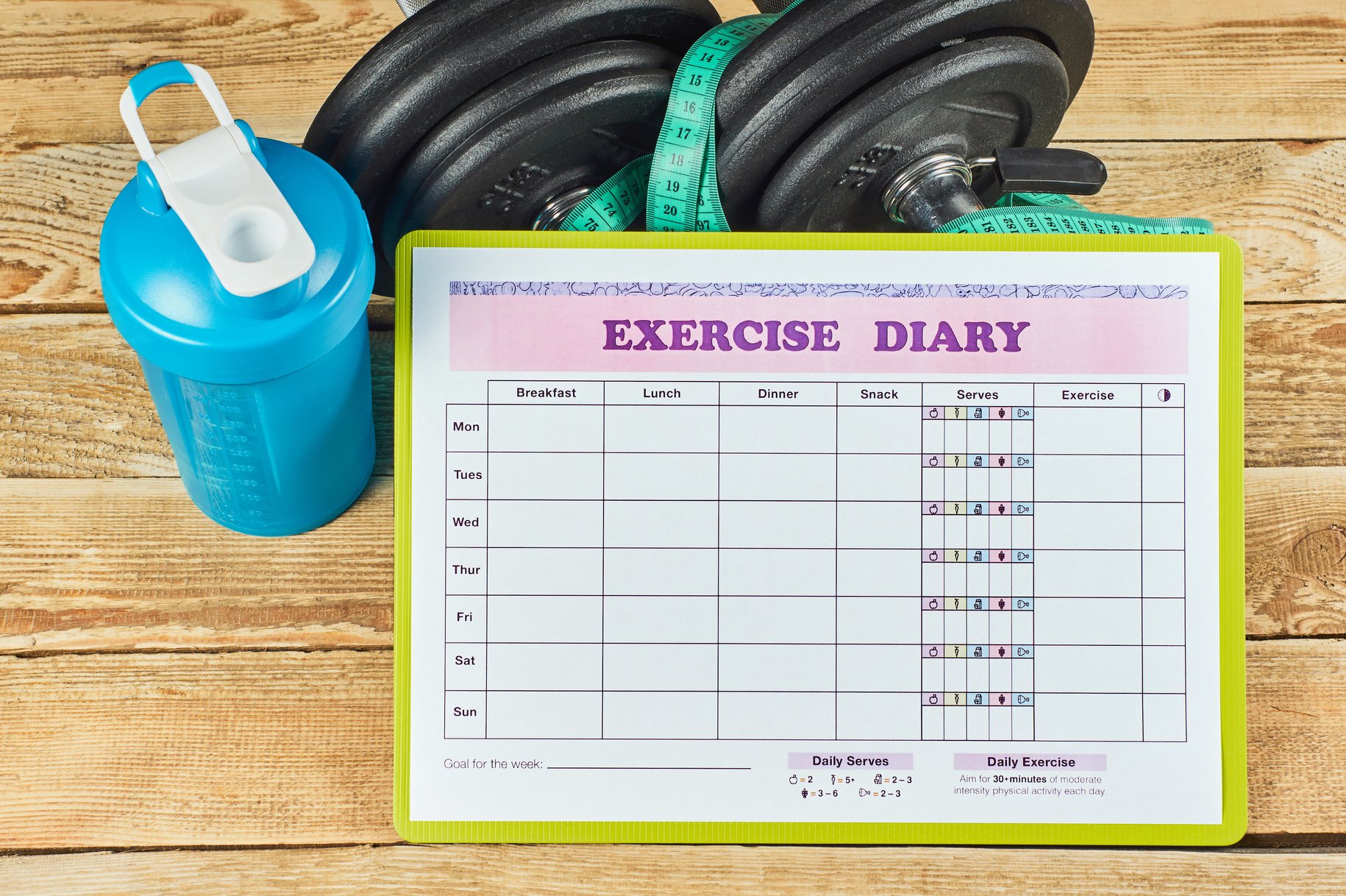 exercise diary sheet